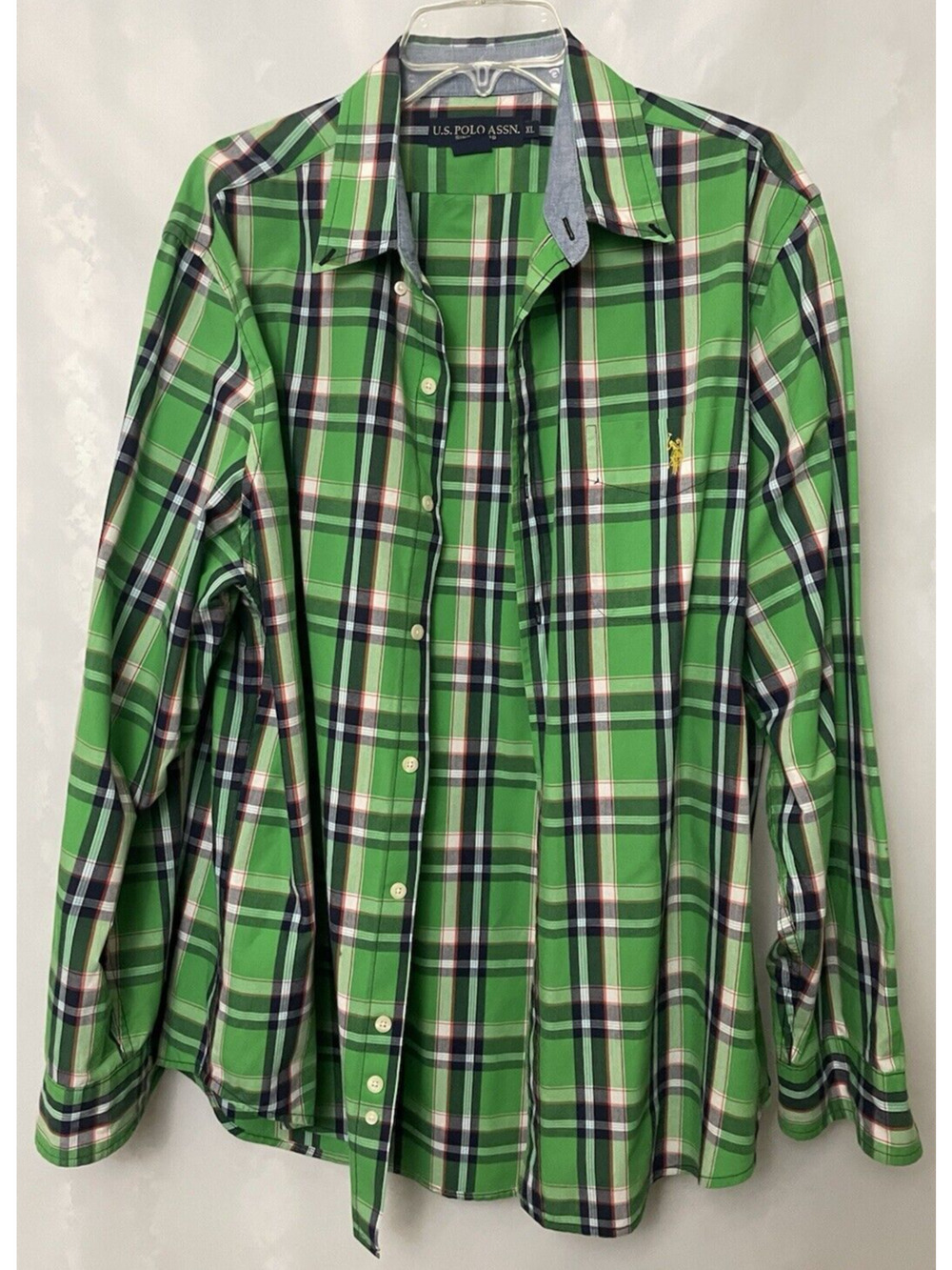 US Polo Assn Men's Button Down Green Plaid Shirt Size XL Long Sleeve